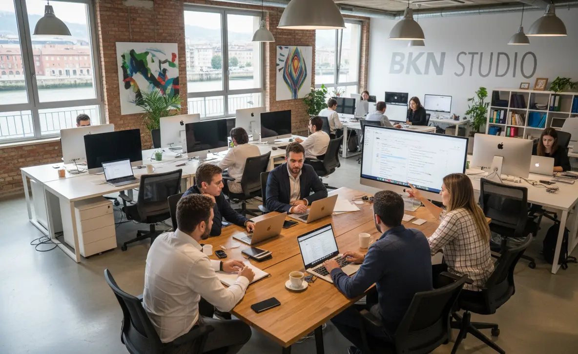 Equipo de Bikain Studio trabajando en su oficina de Bilbao